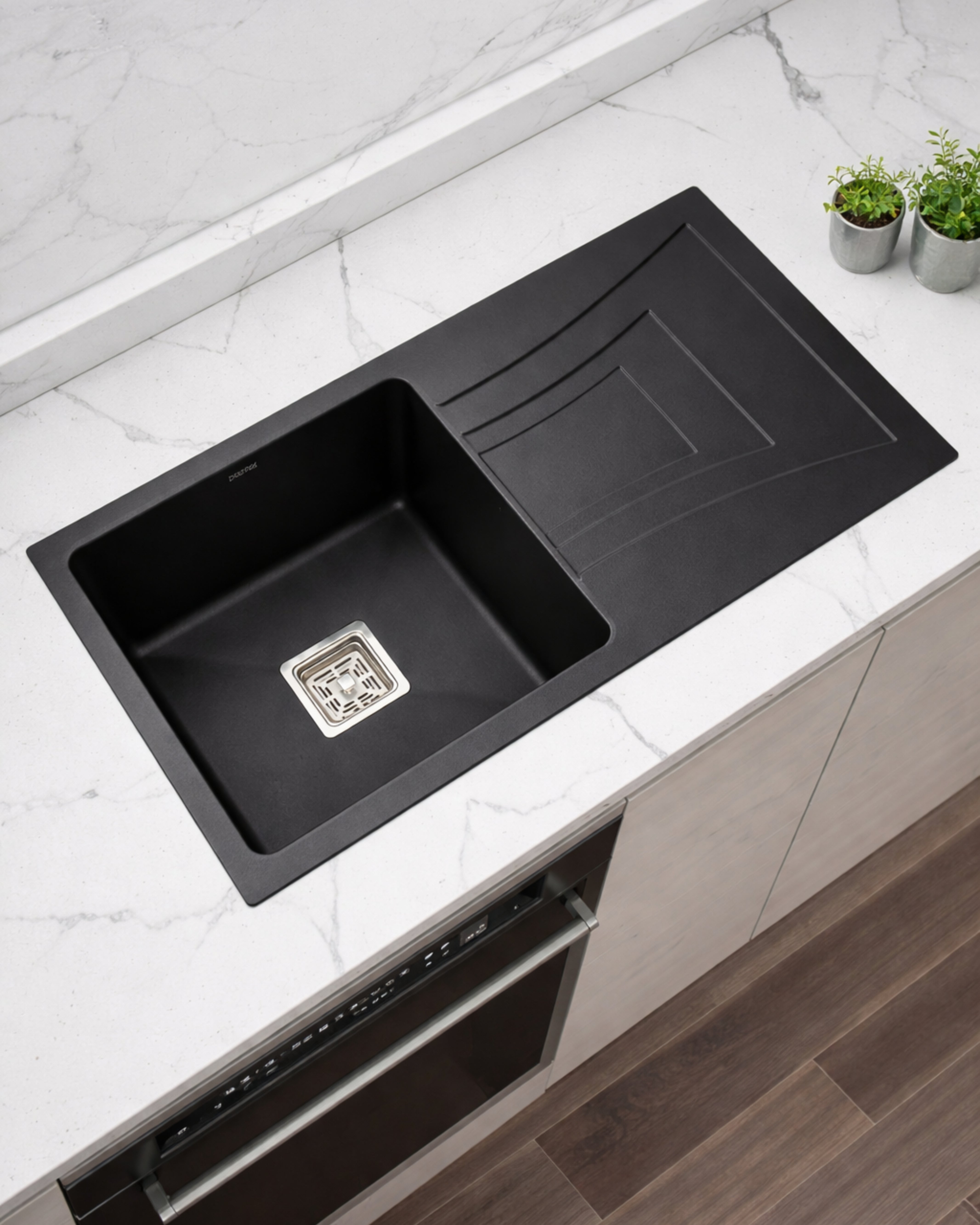 Quartz Single Bowl Sink With Drain Board 36" * 18" * 8"