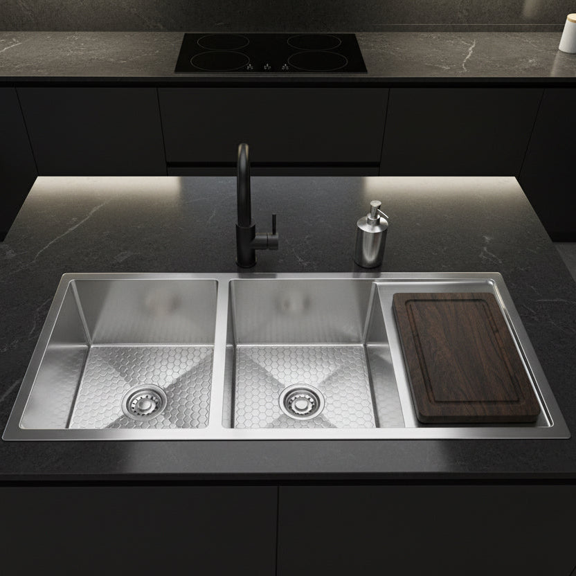 Double Bowl With Drain Board 45"x20"x10"