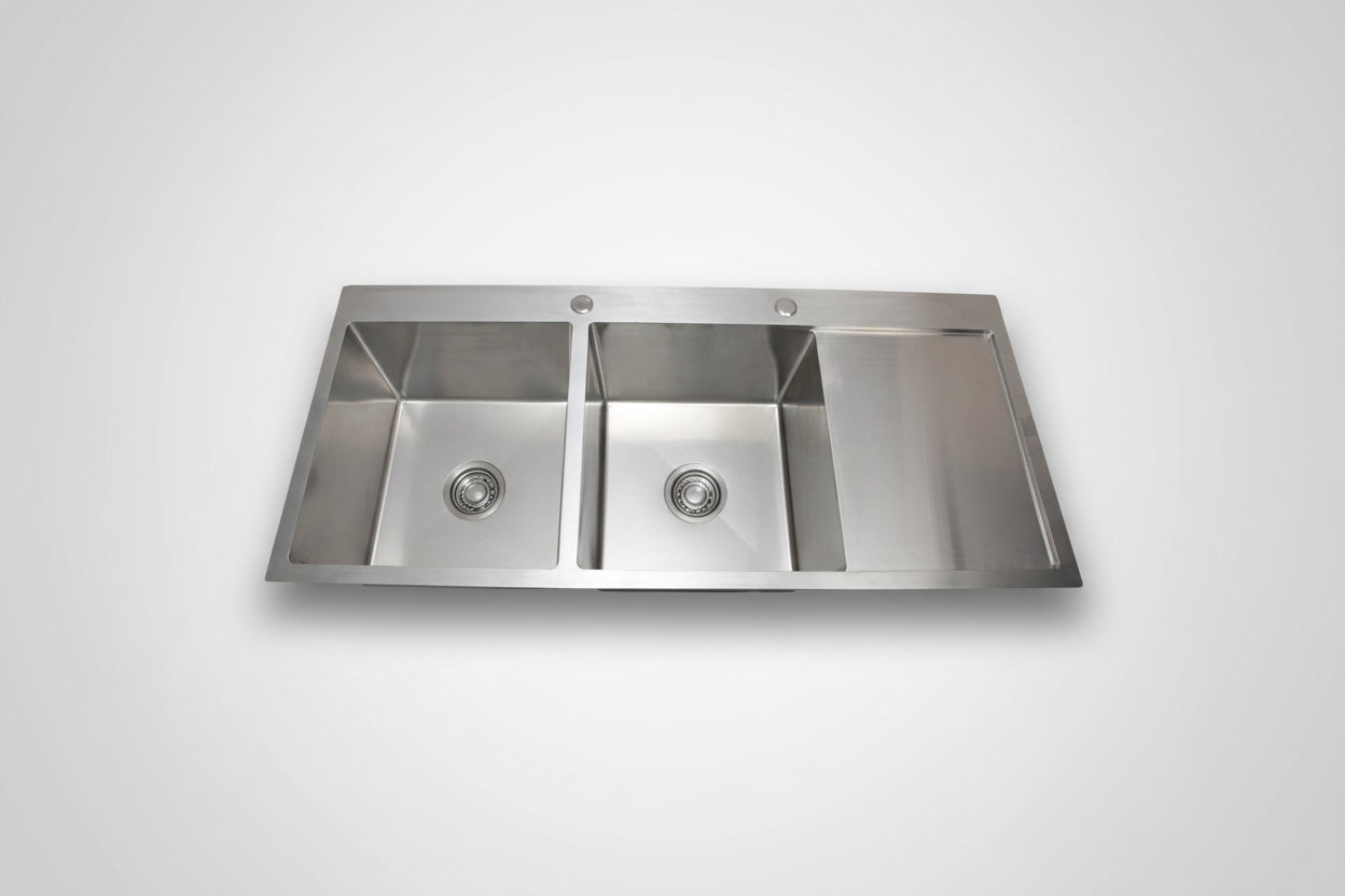 Double Bowl With Drainboard With Tap Hole 45" * 20" * 10"