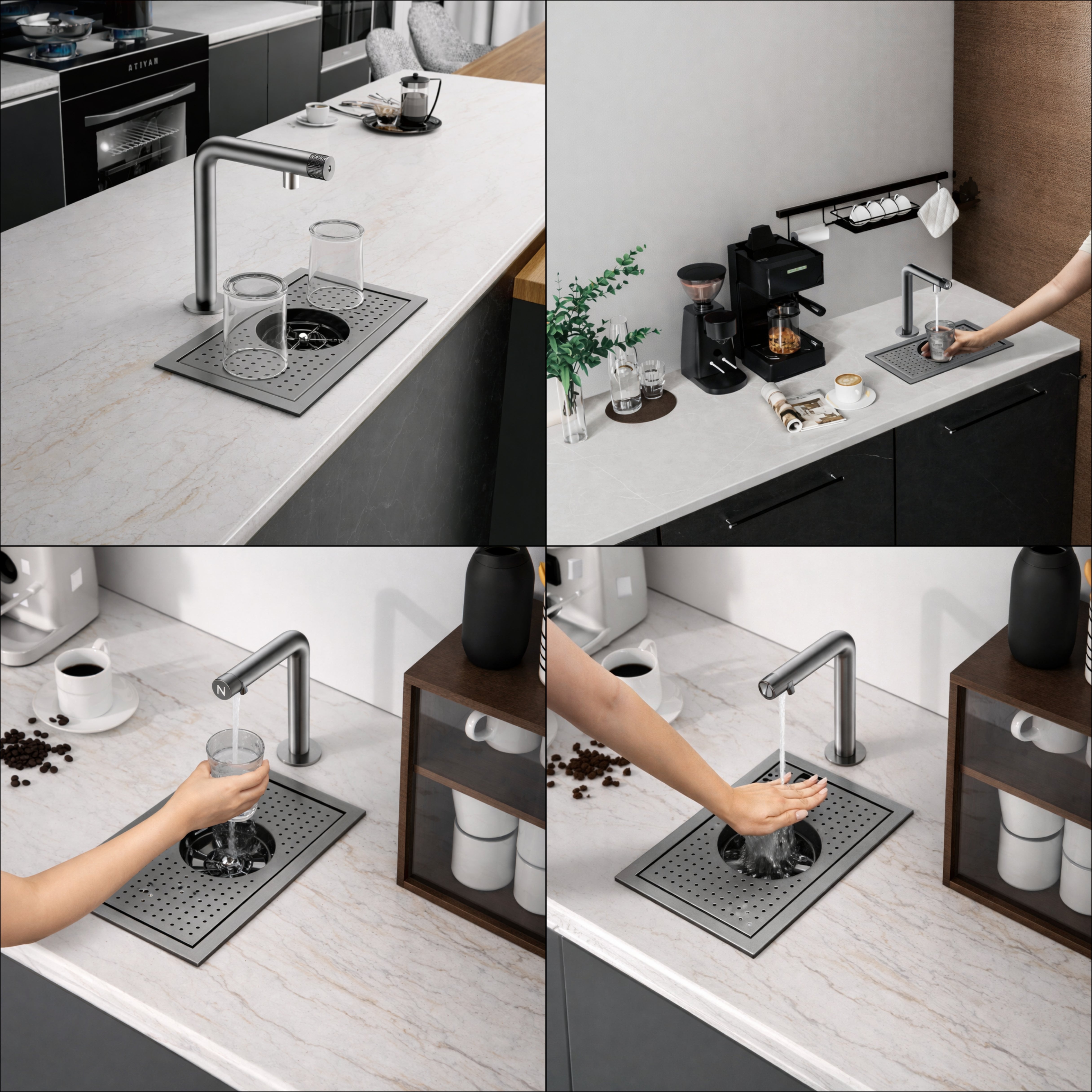 Bar Counter Sink Cup Washer with Flush Down Fresh Water Tap