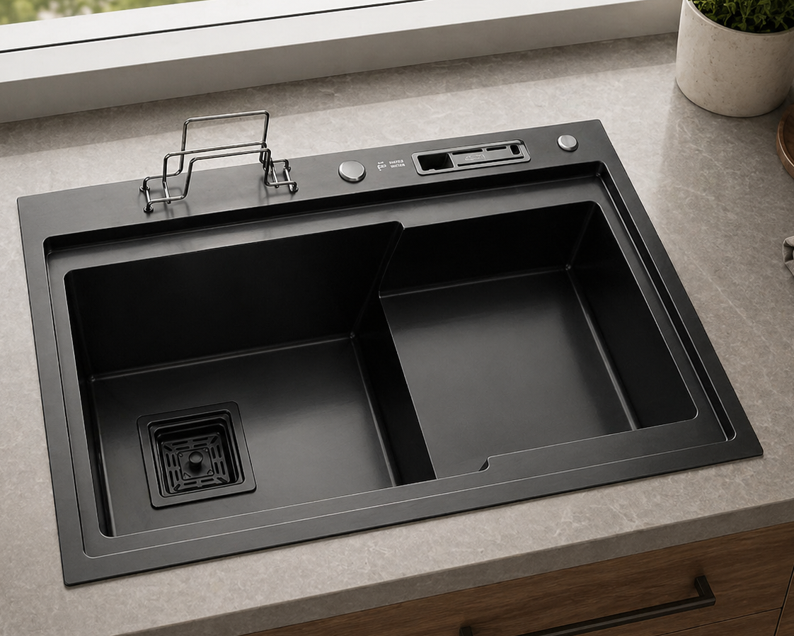 Premium Black Finish Step Up 1.5 Bowl Sink