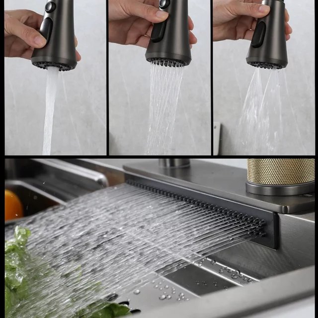 Waterfall Fountain Designer Kitchen Sink Nano Black Finish