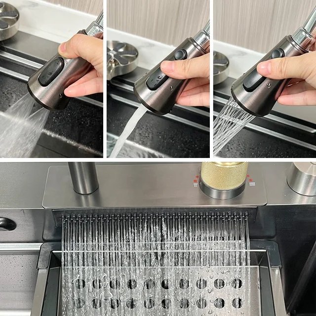 Waterfall Fountain Designer Kitchen Sink Nano Black Finish