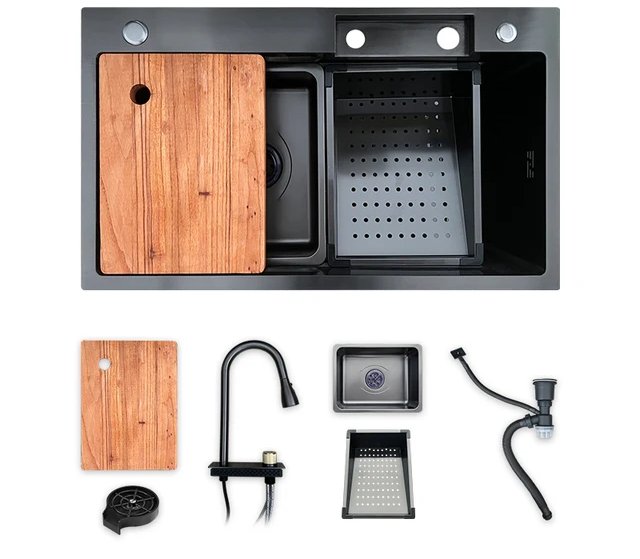 Waterfall Fountain Designer Kitchen Sink Nano Black Finish
