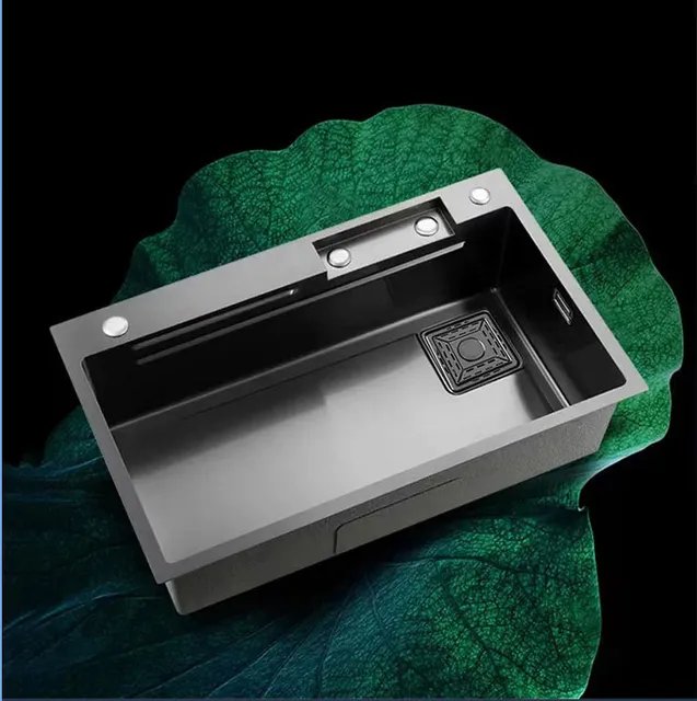 Waterfall Fountain Designer Kitchen Sink Nano Black Finish
