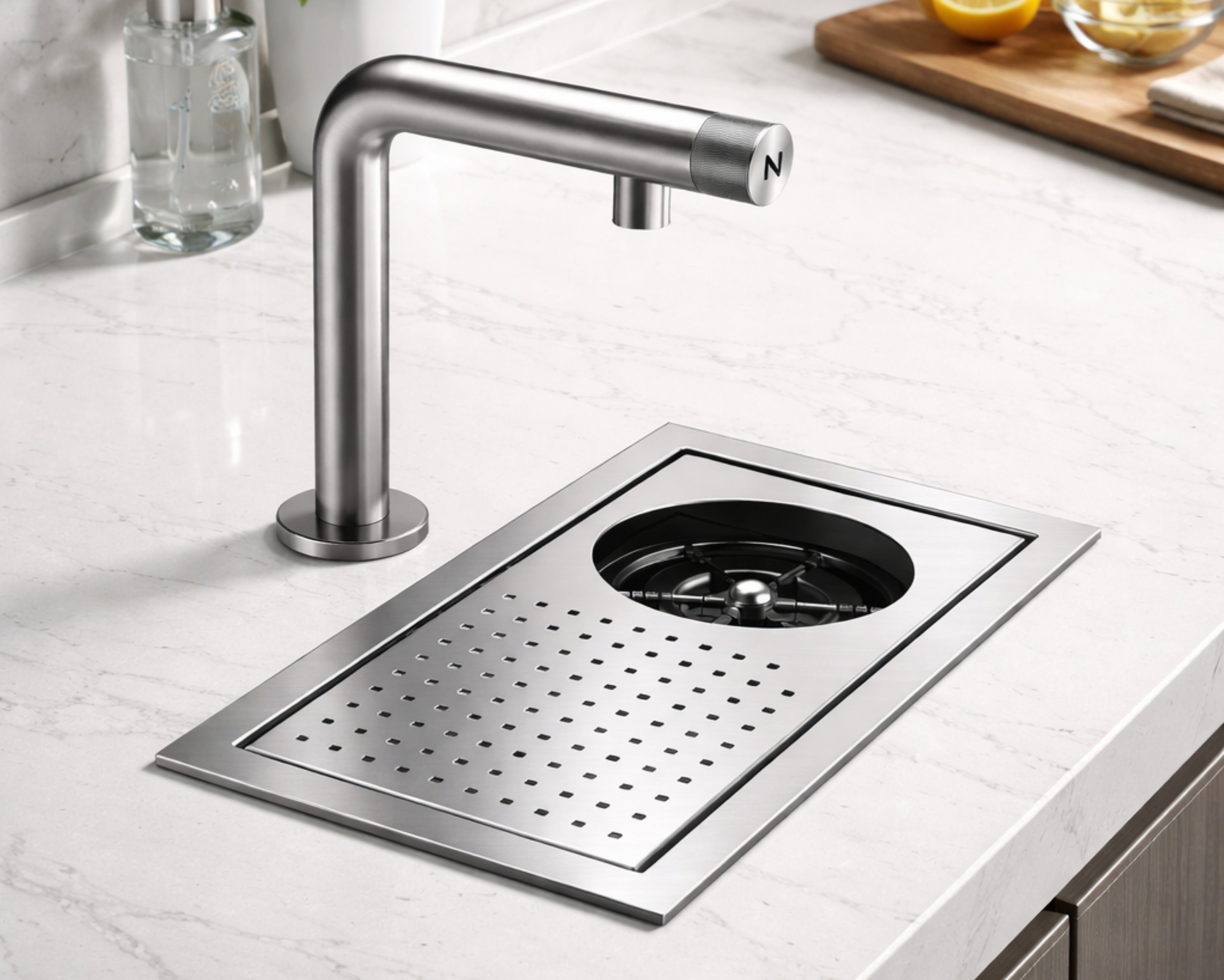 Bar Counter Sink Cup Washer with Flush Down Fresh Water Tap