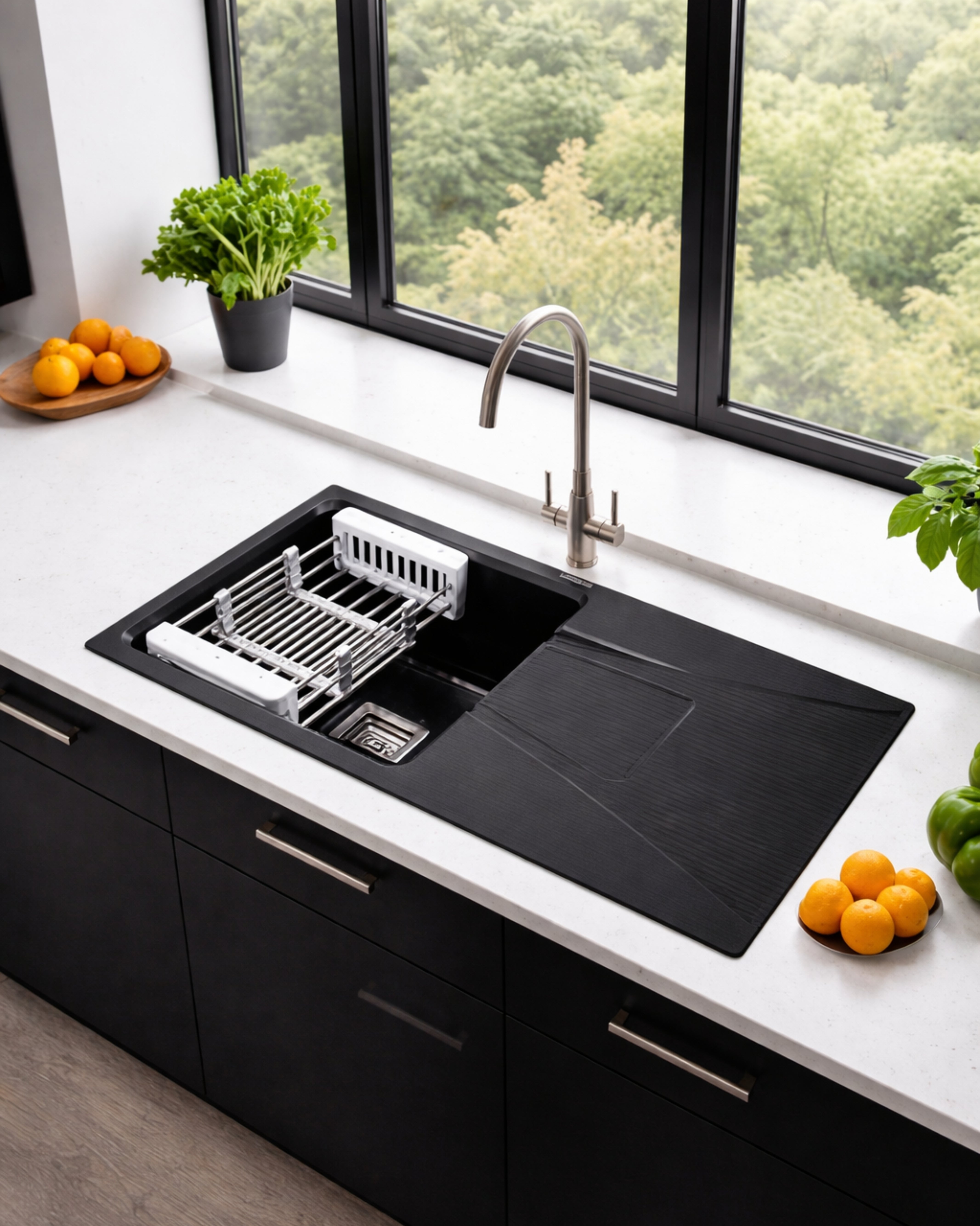 Quartz Single Bowl Sink With Drain Board 36" * 18" * 8"