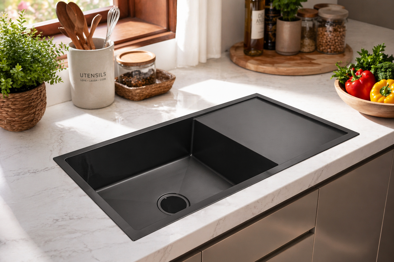 Single Bowl With Drainboard Premium Black 37" * 18" * 10"