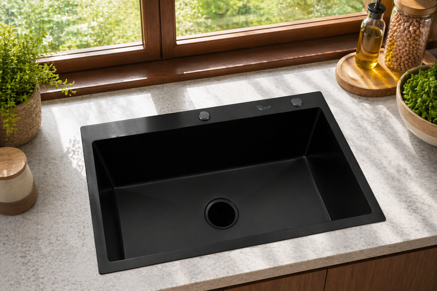 Premium Black Single Bowl with Tap Hole