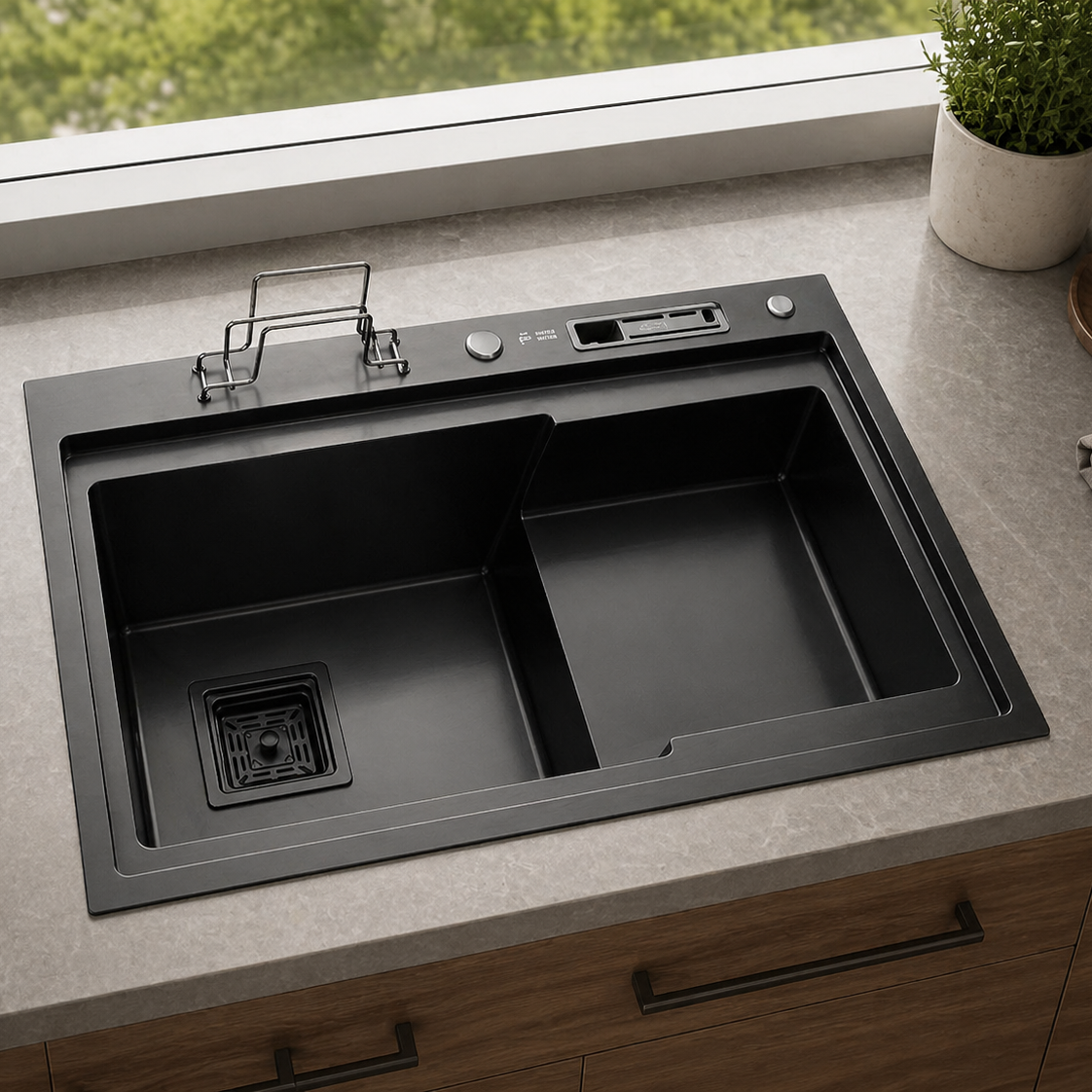 Premium Black Finish Step Up 1.5 Bowl Sink