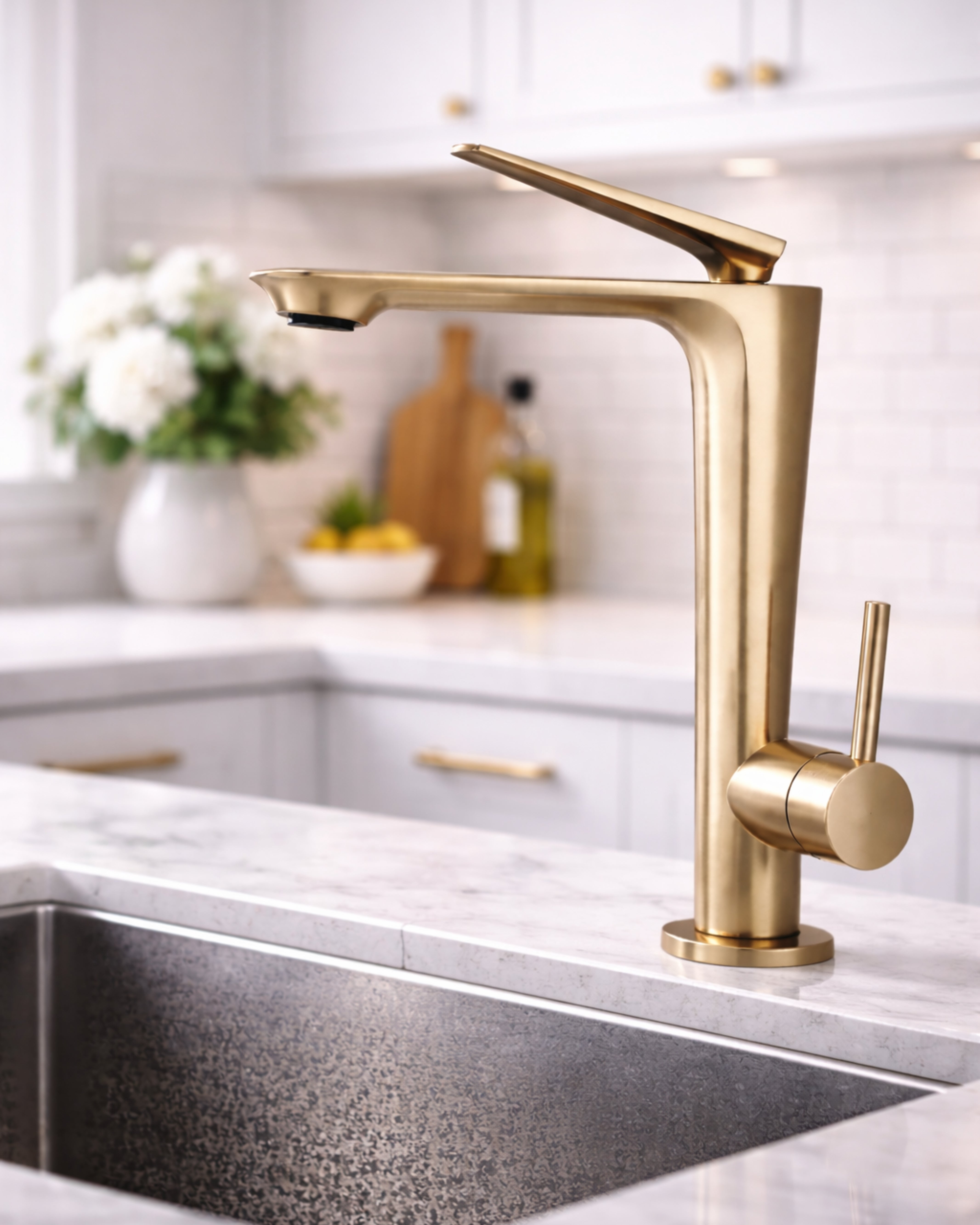 Gold Brass Single Lever Wash Basin Mixer Tap