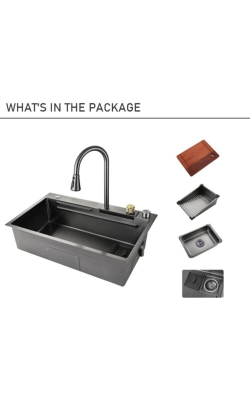 Waterfall Fountain Designer Kitchen Sink Nano Black Finish